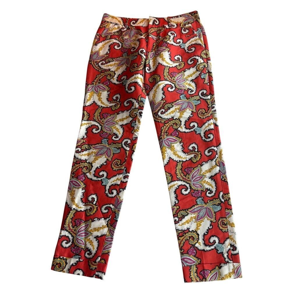 NWOT Sample THAKOON Cropped Summer Pant 4 Pockets Orange Paisley 100% Cotton 2